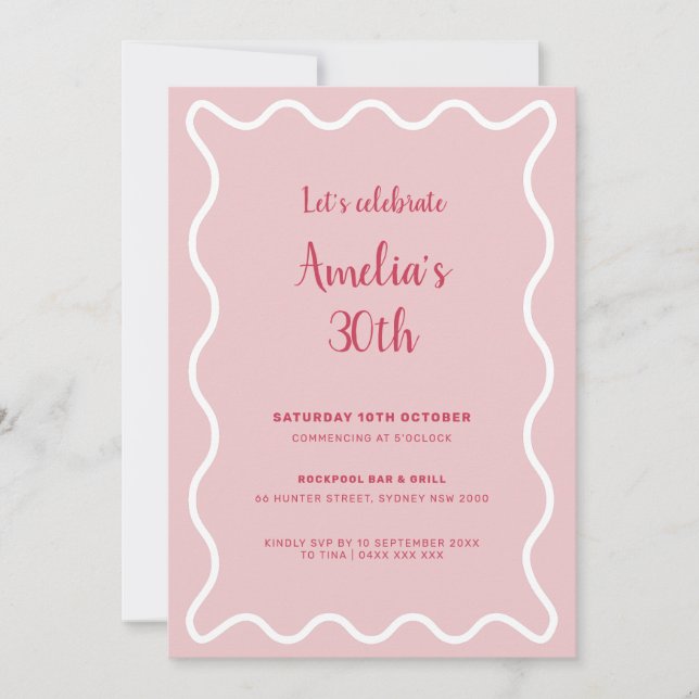Pink Wavy Border Birthday  Invitation (Front)