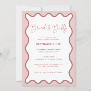 Pink Wavy Border Brunch and Bubbly Invitation