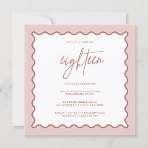 Pink Wavy Border Eighteen Birthday Invitation