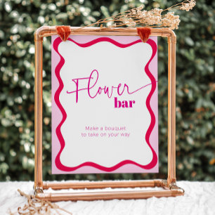 Pink Wavy Border Flower Bar Make a Bouquet Favors Pedestal Sign