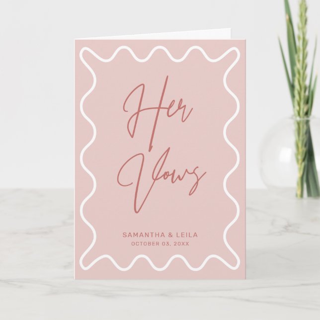 Pink Wavy Border Her Vows Card (Front)