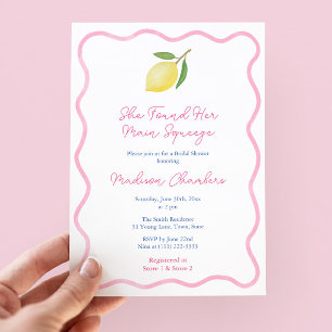 Pink Wavy Border Main Squeeze Lemons Bridal Shower Invitation