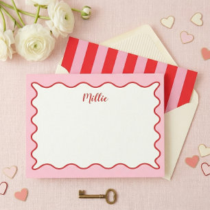 Pink Wavy Border Personalized Note Card