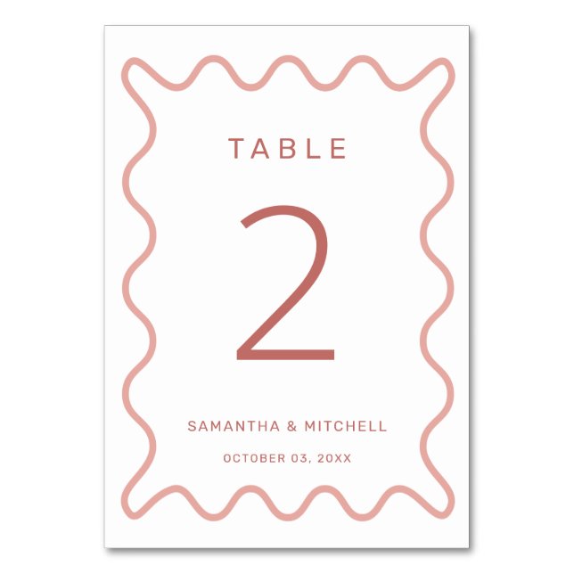 Pink Wavy Border Table Number (Front)