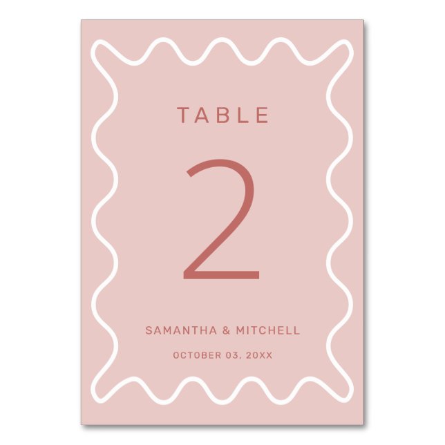 Pink Wavy Border Table Number (Front)