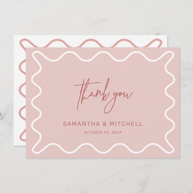 Pink Wavy Border Thank you Card (Front/Back)