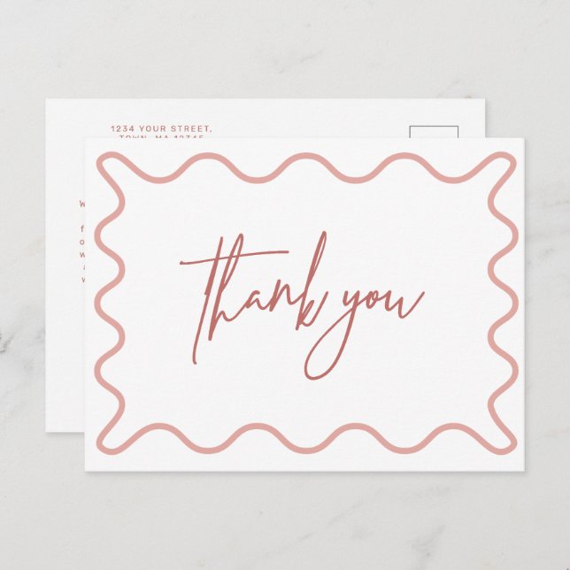 Pink Wavy Border Thank You postcard (Front/Back)