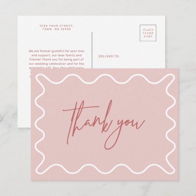Pink Wavy Border Thank You postcard (Front/Back)