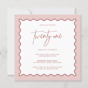 Pink Wavy Border Twenty One Birthday Invitation