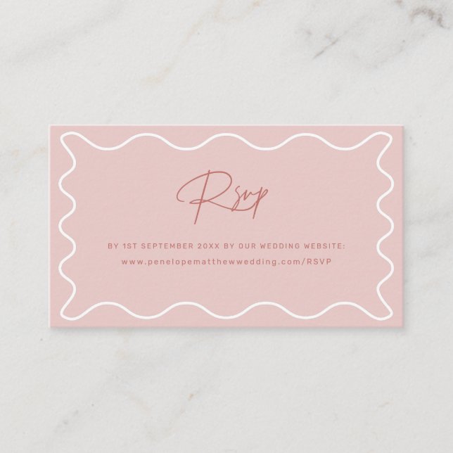 Pink Wavy Border Website RSVP Enclosure Card (Front)