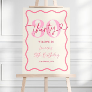 Pink Wavy Border Welcome Sign 30th Birthday For He