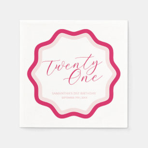 Pink Wavy Curvy Squiggly Girls 21st Birthday Napkins
