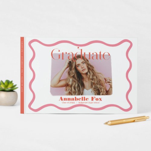 Pink Wavy Frame Photo Graduation Guest Book
