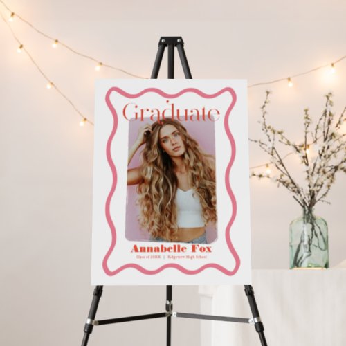 Pink Wavy Frame Photo Graduation Welcome Sign