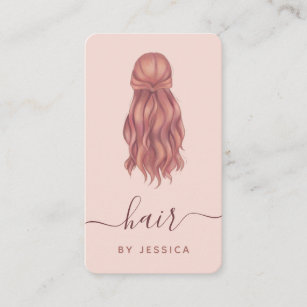 Pink Wavy Hair Hairstylist Add Logo & Social Media Business Card