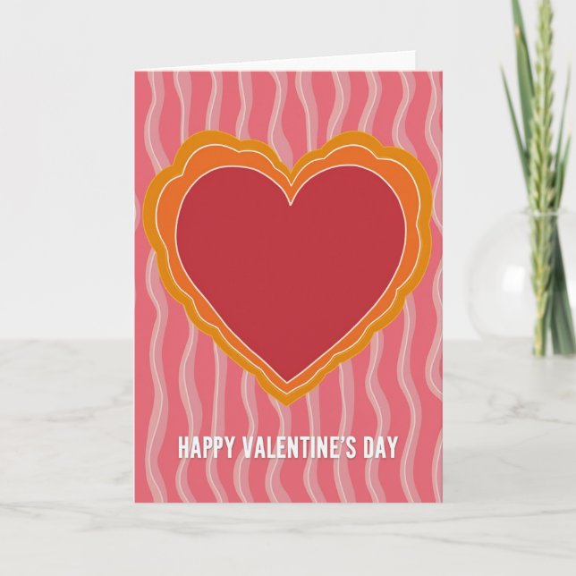 Pink Wavy Heart Valentine Card (Front)