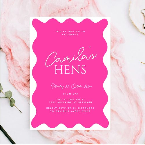 Pink Wavy Hen Weekend Party Invitation