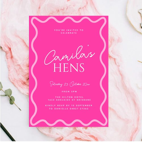 Pink Wavy Hen Weekend Party Invitation