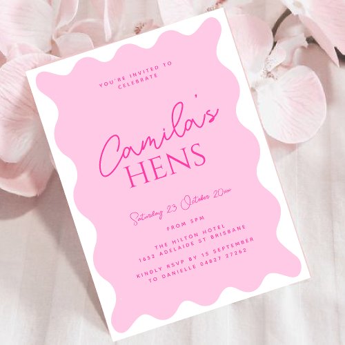 Pink Wavy Hen Weekend Party Invitation