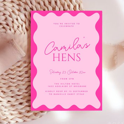 Pink Wavy Hen Weekend Party Invitation