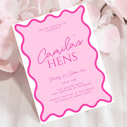 Pink Wavy Hen Weekend Party Invitation