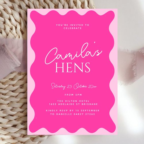 Pink Wavy Hen Weekend Party Invitation