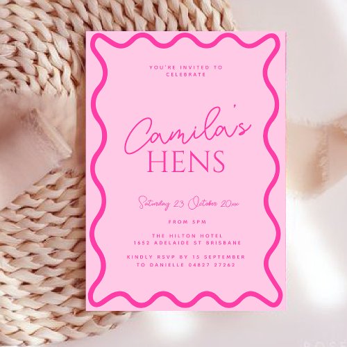 Pink Wavy Hen Weekend Party Invitation