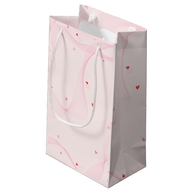 Pink wavy lines with red hearts Gift Bag (Back Angled)