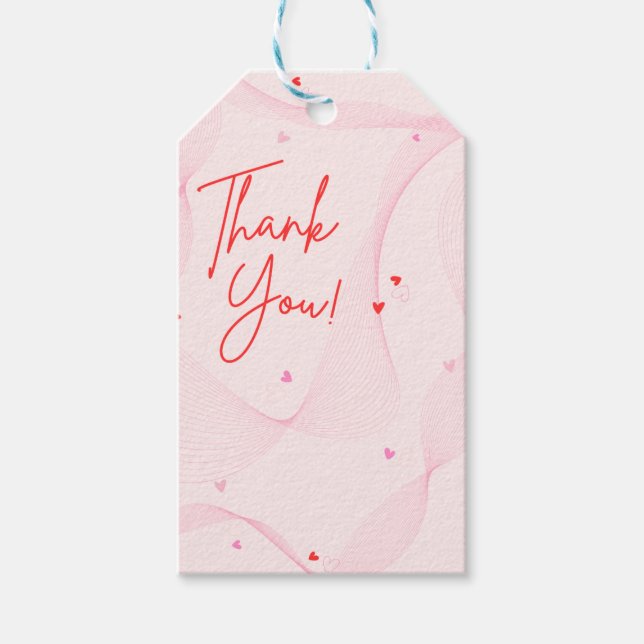 Pink wavy lines with red hearts Gift Tag (Front)