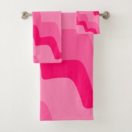 Pink wavy ocean waves gradient  bath towel set