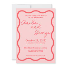 Pink Wavy Retro Photo Wedding Invitation
