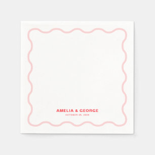 Pink Wavy Retro Wedding Cocktail Napkins