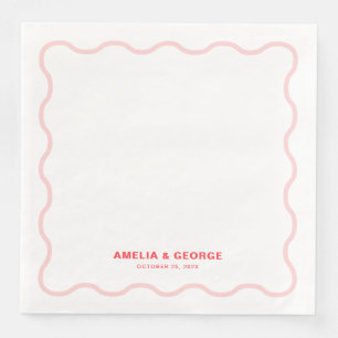 Pink Wavy Retro Wedding Paper Dinner Napkins