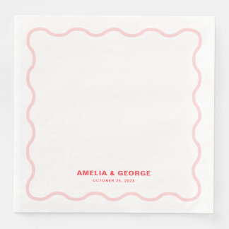Pink Wavy Retro Wedding Paper Dinner Napkins