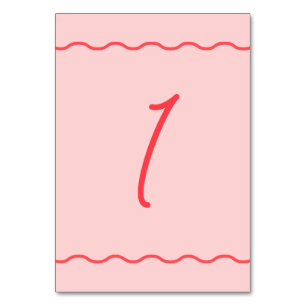 Pink Wavy Retro Wedding  Table Number