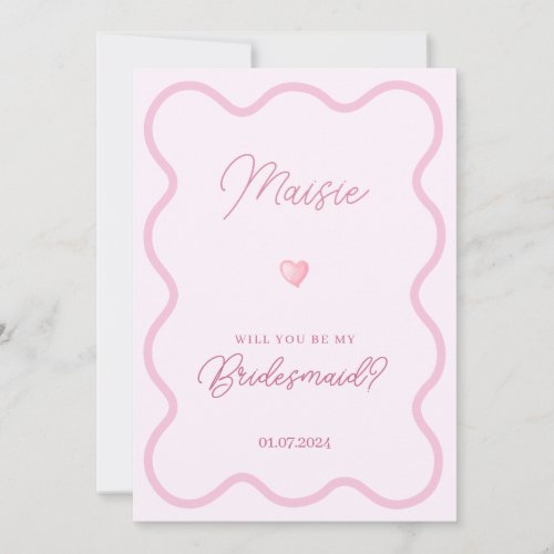 Pink wavy will you be my bridesmaid proposal card