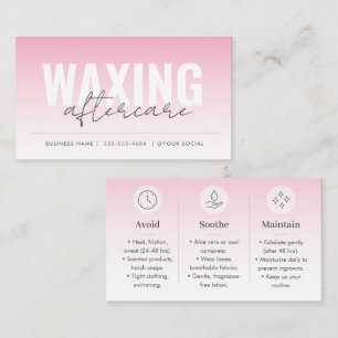 Pink Waxing Aftercare Card for Esthetician Salon