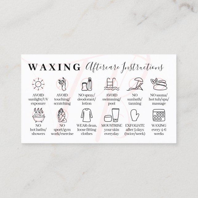Pink Waxing aftercare twelve advice instruction Business Card (Back)