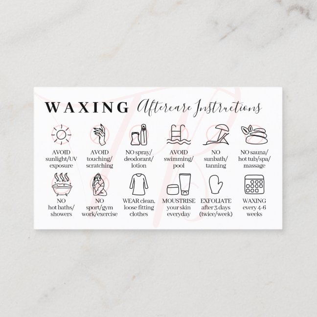 Pink Waxing aftercare twelve advice instruction Business Card