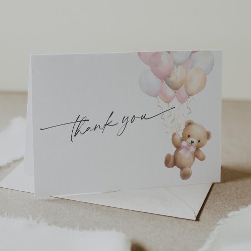 Pink We Can Bearly wait Baby Girl Shower Thank You Card