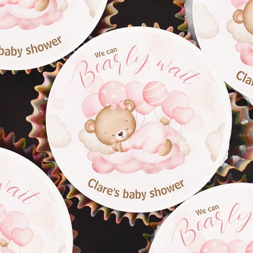 Pink We Can Bearly Wait Baby Shower Edible Frosting Rounds