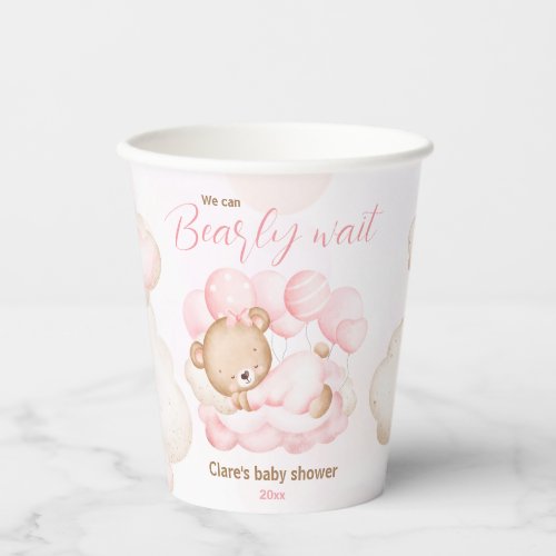 Pink We Can Bearly Wait Baby Shower Paper Cups