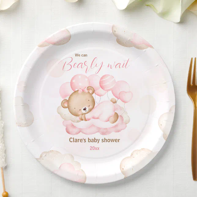 Pink We Can Bearly Wait Baby Shower Paper Plates | Zazzle