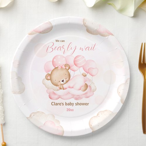 Pink We Can Bearly Wait Baby Shower Paper Plates