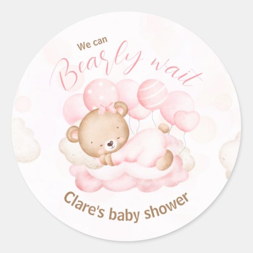 Pink We Can Bearly Wait Baby Shower Stickers