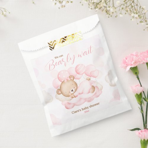 Pink We Can Bearly Wait Bear Baby Shower Favor Bag