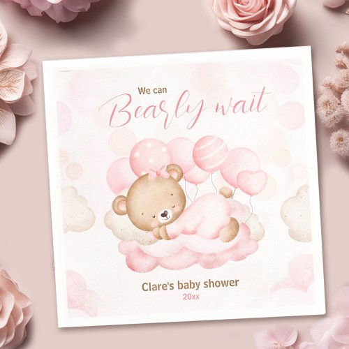 Pink We Can Bearly Wait Bear Baby Shower Napkins 