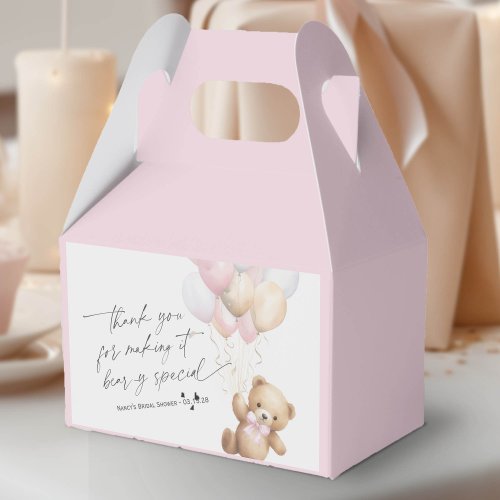 Pink We Can Bearly wait Cute Baby Girl Shower Favor Boxes