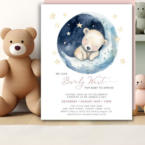 Pink We Can Bearly Wait Cute Girl Baby Shower Invitation