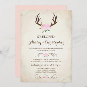 Pink We Got Married Invitation Rustic Deer Antlers